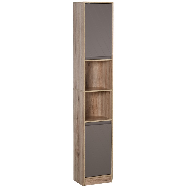 Шкаф стил колона HOMCOM, PAL/MDF, 30x24x170 см, Сив/Дъб