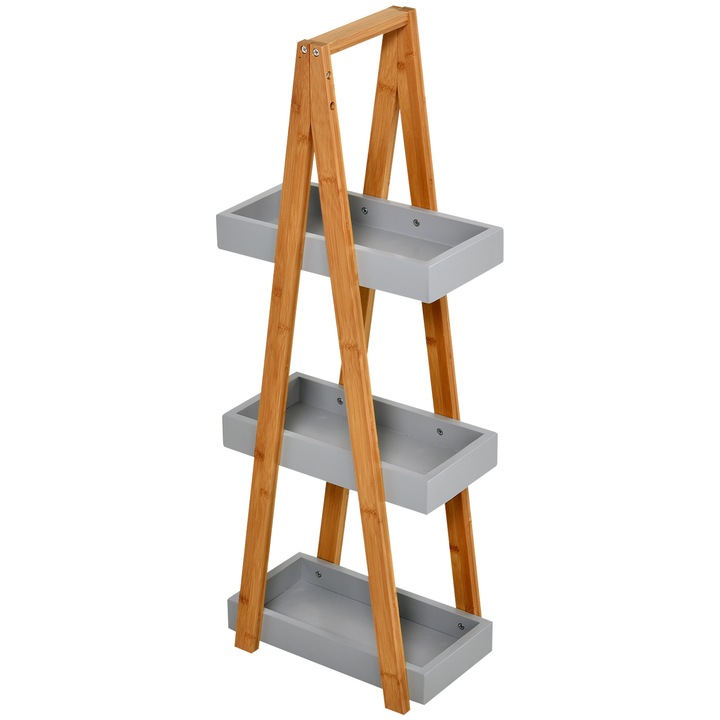 Рафт за баня Kleankin, MDF / бамбук, 30x18x81 см, Сив / Дърво