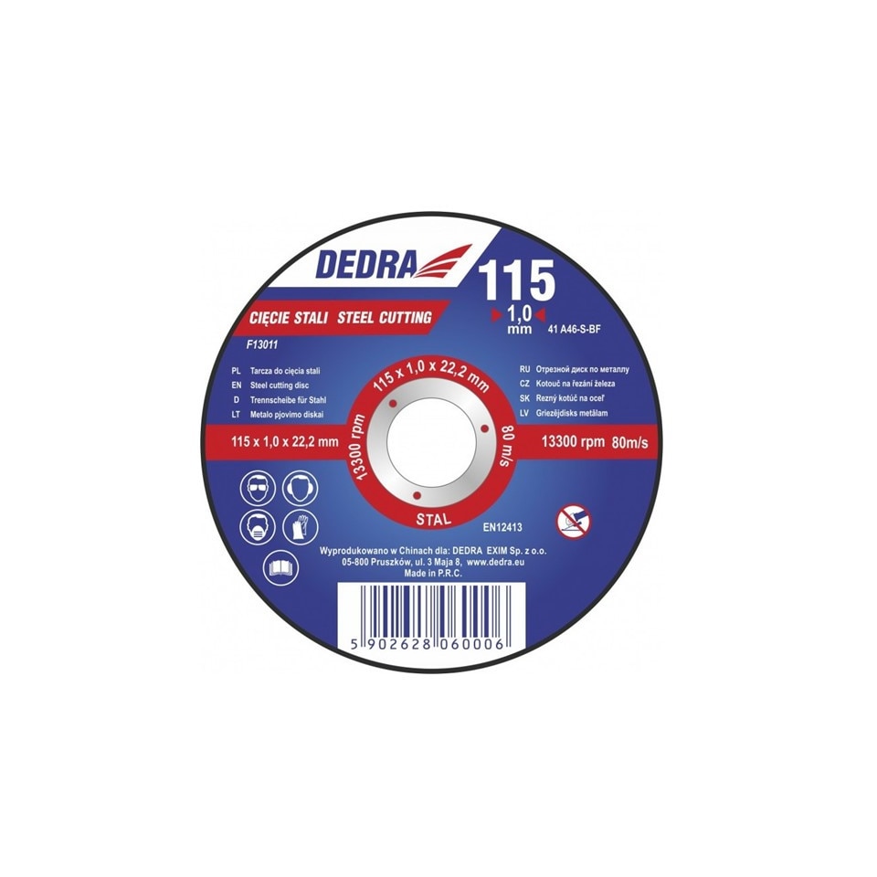 Disc polizor unghiular debitare otel, 115 x 1 x 22.2 mm, Dedra