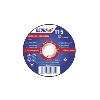 Disc polizor unghiular debitare otel, 115 x 1 x 22.2 mm, Dedra Disc polizor unghiular debitare otel, 115 x 1 x 22.2 mm, Dedra