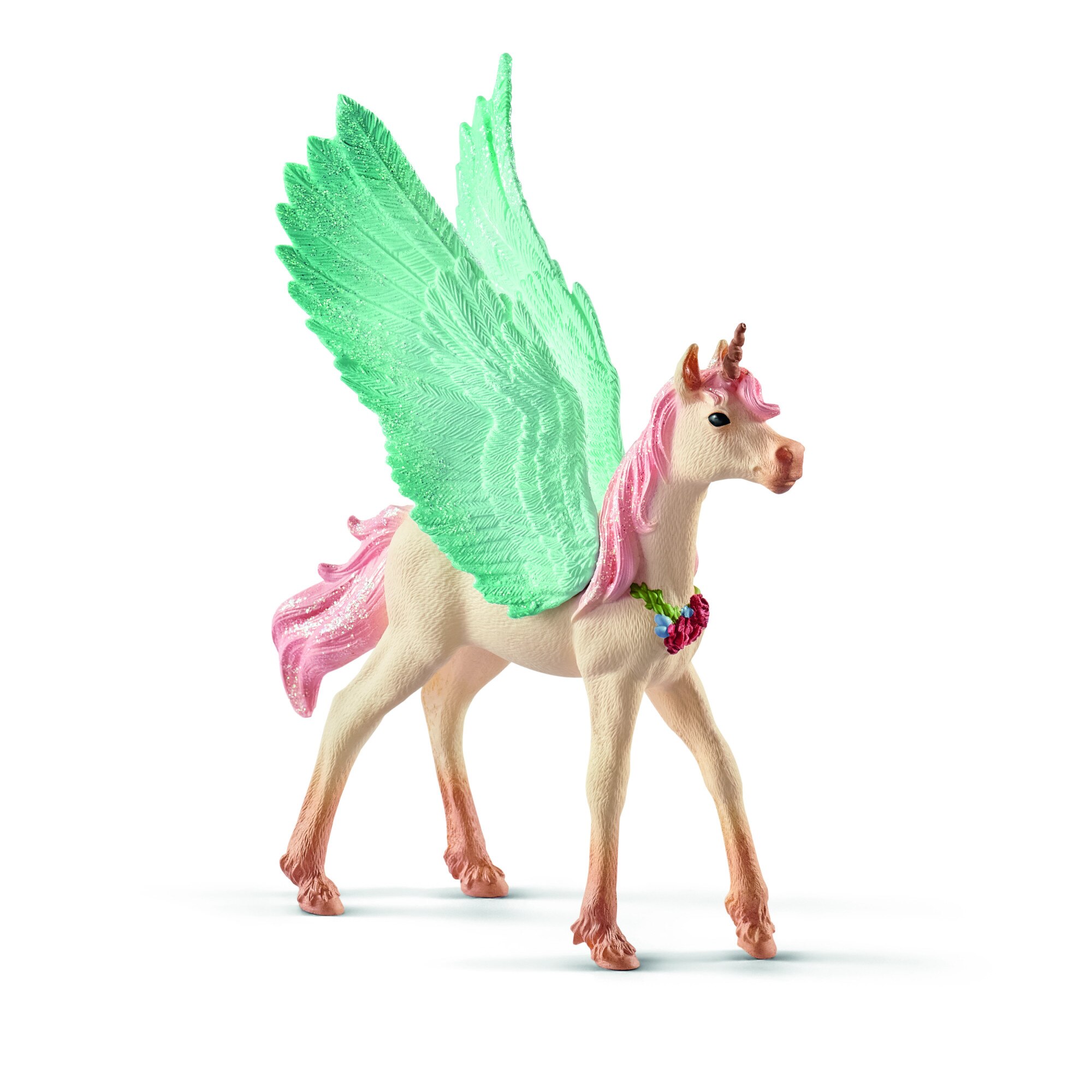 Figurina Schleich manz in punguta rosie, unicorn Pegas impodobit
