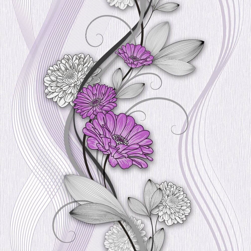 Tapet semilavabil Fox Wallcovering, Ludmila 56915, model cu flori, gri-mov, hartie simplex, rola 0.53 m x 10.05 ml, 5mp