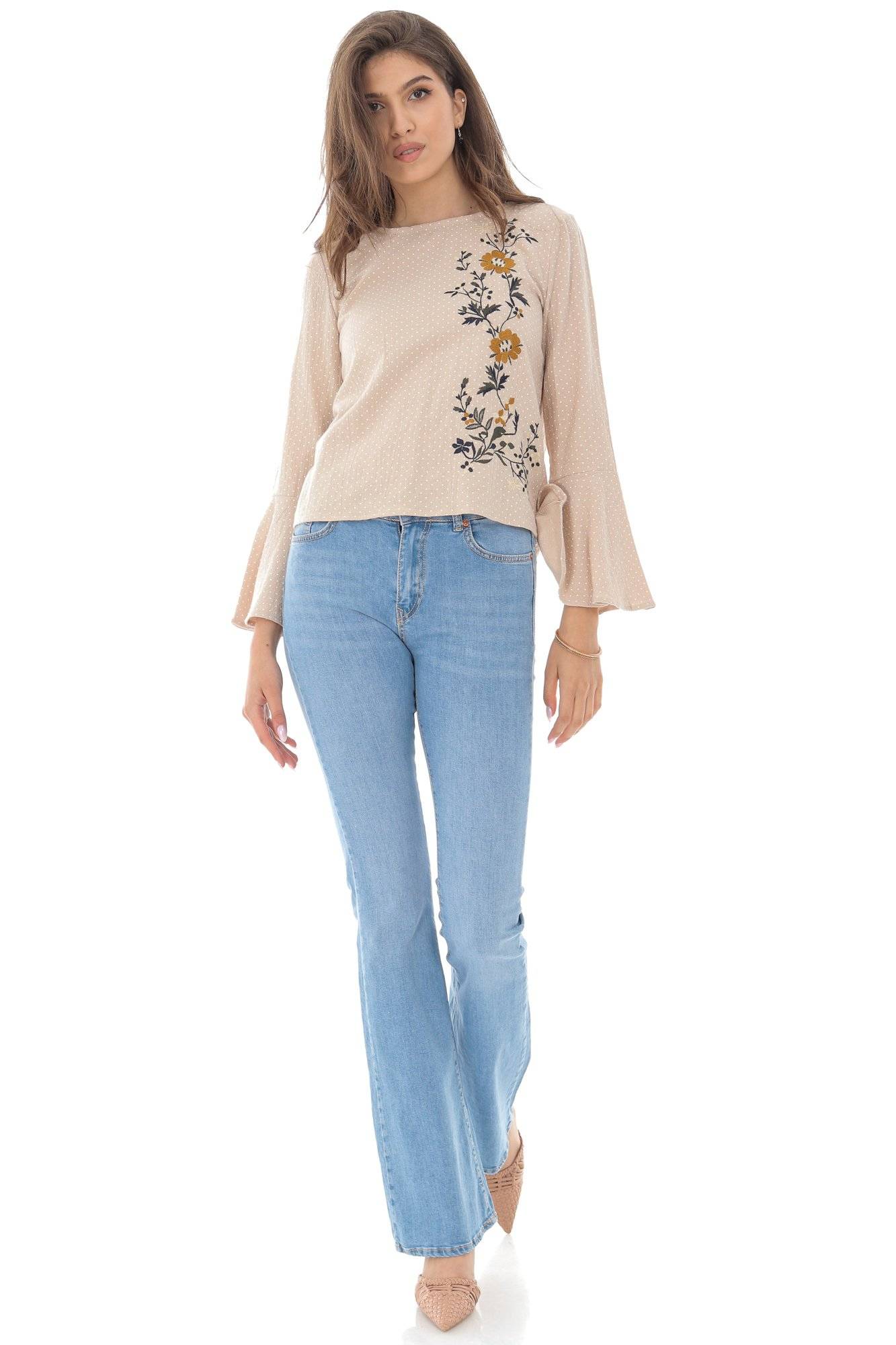 Pantaloni de dama, Roh TR436, evazati din denim, cu talie inalta