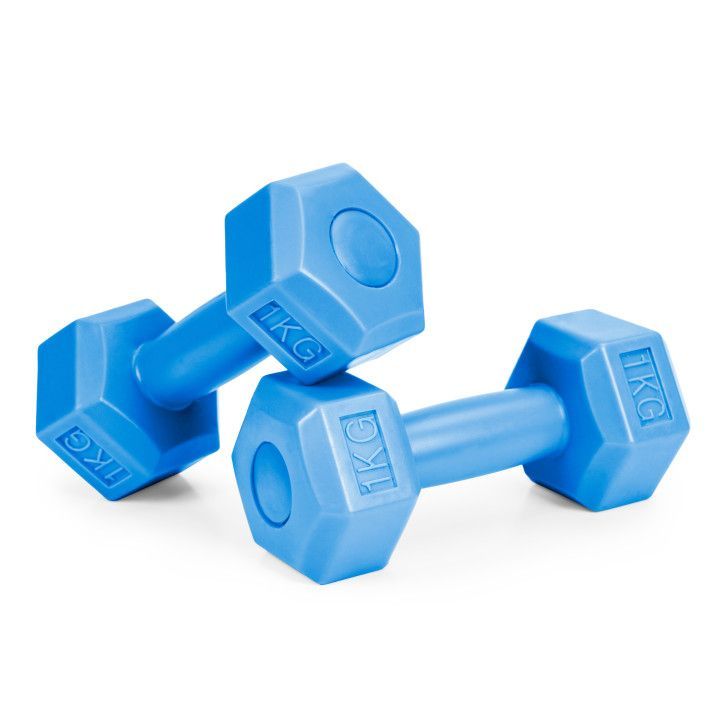 Set 2 greutati fitness x 1 kg, 7,5 x 19 cm, albastru, forma hexagonala