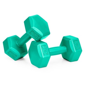 Set 2 greutati fitness x 2 kg, 10 x 21 cm, verde, forma hexagonala Set 2 greutati fitness x 2 kg, 10 x 21 cm, verde, forma hexagonala