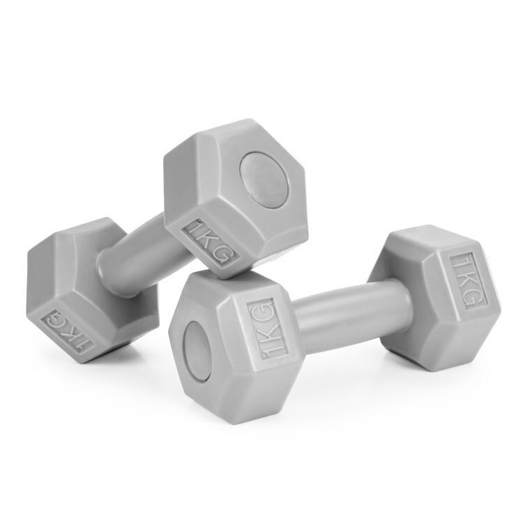Set 2 greutati fitness x 1 kg, 7,5 x 19 cm, gri, forma hexagonala