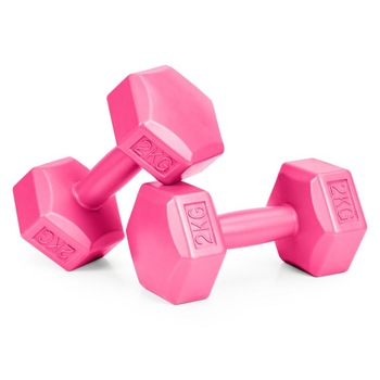 Set 2 greutati fitness x 2 kg, 10 x 21 cm, roz, forma hexagonala Set 2 greutati fitness x 2 kg, 10 x 21 cm, roz, forma hexagonala