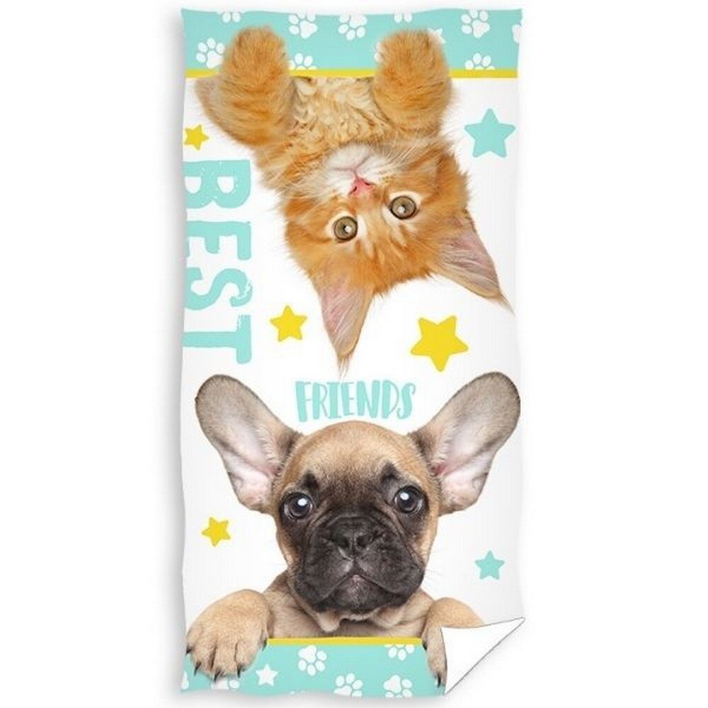 Prosop de bumbac Carbotex, Pisica si catel, 70x140cm