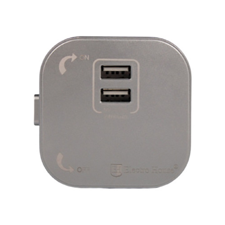 Modul incarcator USB mobil 2 porturi silver