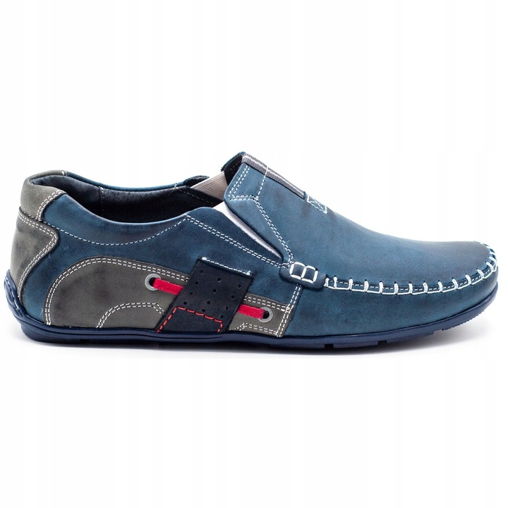 Mocasini 834, Olivier, Piele naturala, Albastru