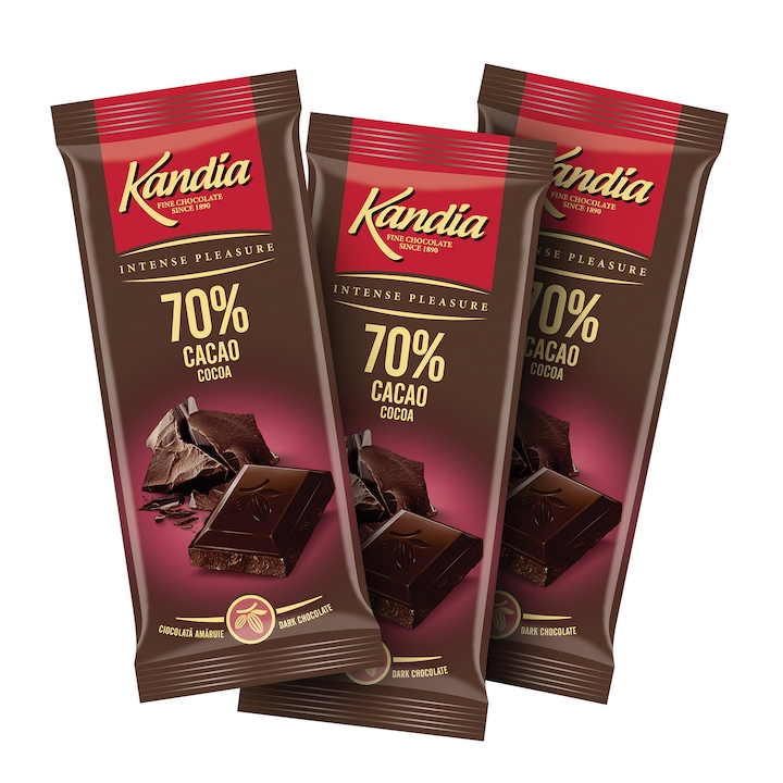 Ciocolata neagra cu cacao 70% Kandia, 3buc x 80g, 240g