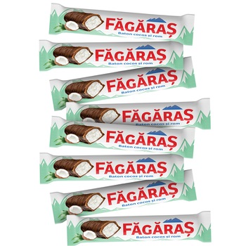 Baton cu cocos si rom Fagaras, 8buc x 40g, 320g Baton cu cocos si rom Fagaras, 8buc x 40g, 320g