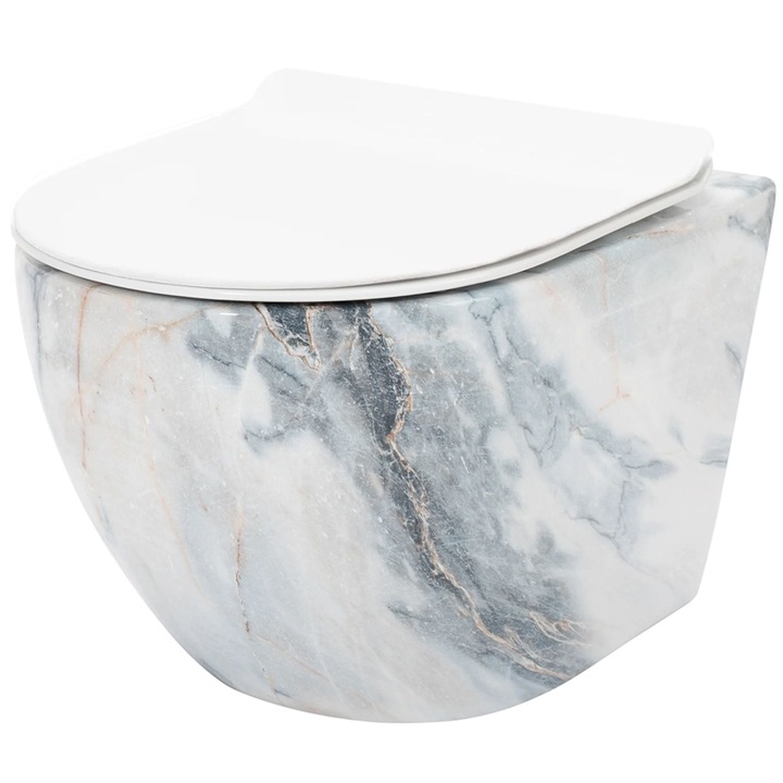 Тоалетна чиния Rea Carlos Slim Granit Shiny, Без ръб, Керамика