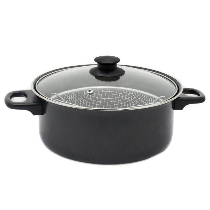 Тенджерa с кошница за пържене Rosberg R51213A, 24 см, 4 литра, Черен