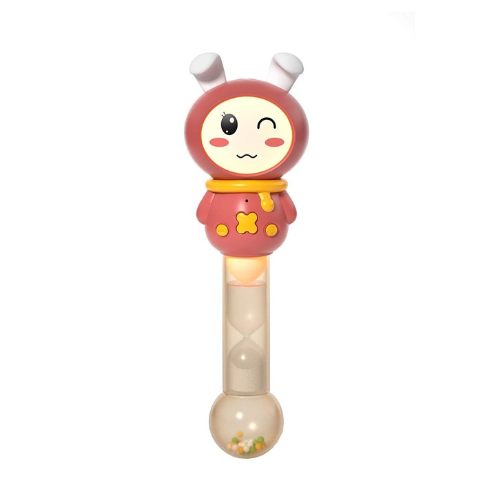 Tumama Rattan Interaktív játék csörgő, Gyerekeknek és csecsemőknek, Hangokkal és fényekkel, Nyuszi design, Műanyag / szilikon, +6 hónap, Rózsaszín