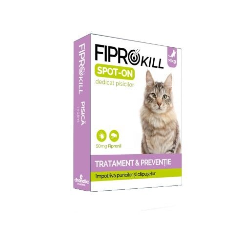 Solutie Antiparazitara, Fiprokill Spot 0n Cat 50mg, 3 pipete