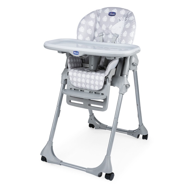 Scaun de masa Chicco Polly Easy, 4roti, Giraffe (Gri), 6+luni