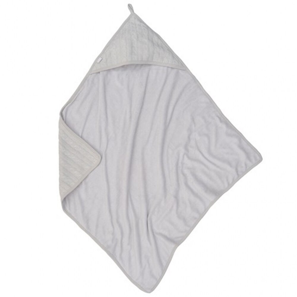 Prosop tip paturica cu gluga pentru bebelusi, Jollein Cable knit crosetata, 75x75 cm, gri