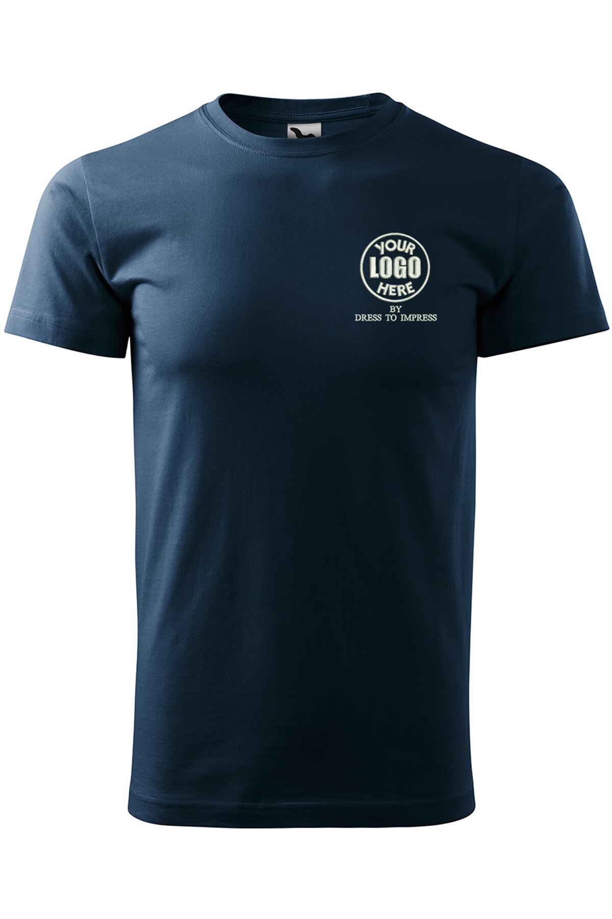 Tricou basic personalizat cu logoul tau prin broderie, bumbac, barbatesc, Dress To Impress, Albastru marin