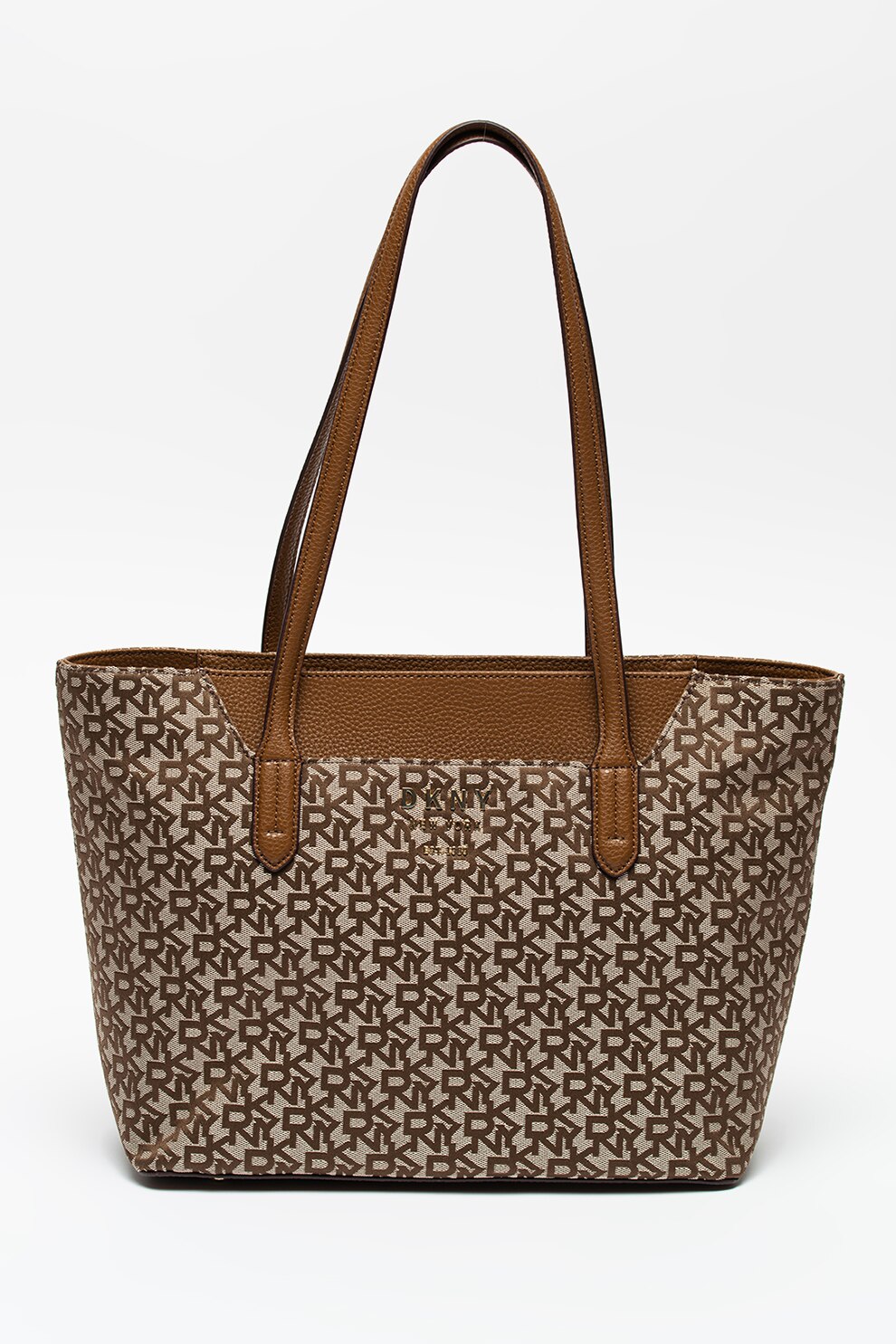 DKNY, Geanta shopper de piele ecologica, maro, auriu, crem