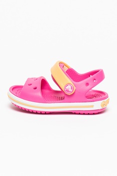 Crocs, Sandale relaxed fit cu bareta pe glezna Crocband, Fucsia/Oranj Crocs, Sandale relaxed fit cu bareta pe glezna Crocband, Fucsia/Oranj