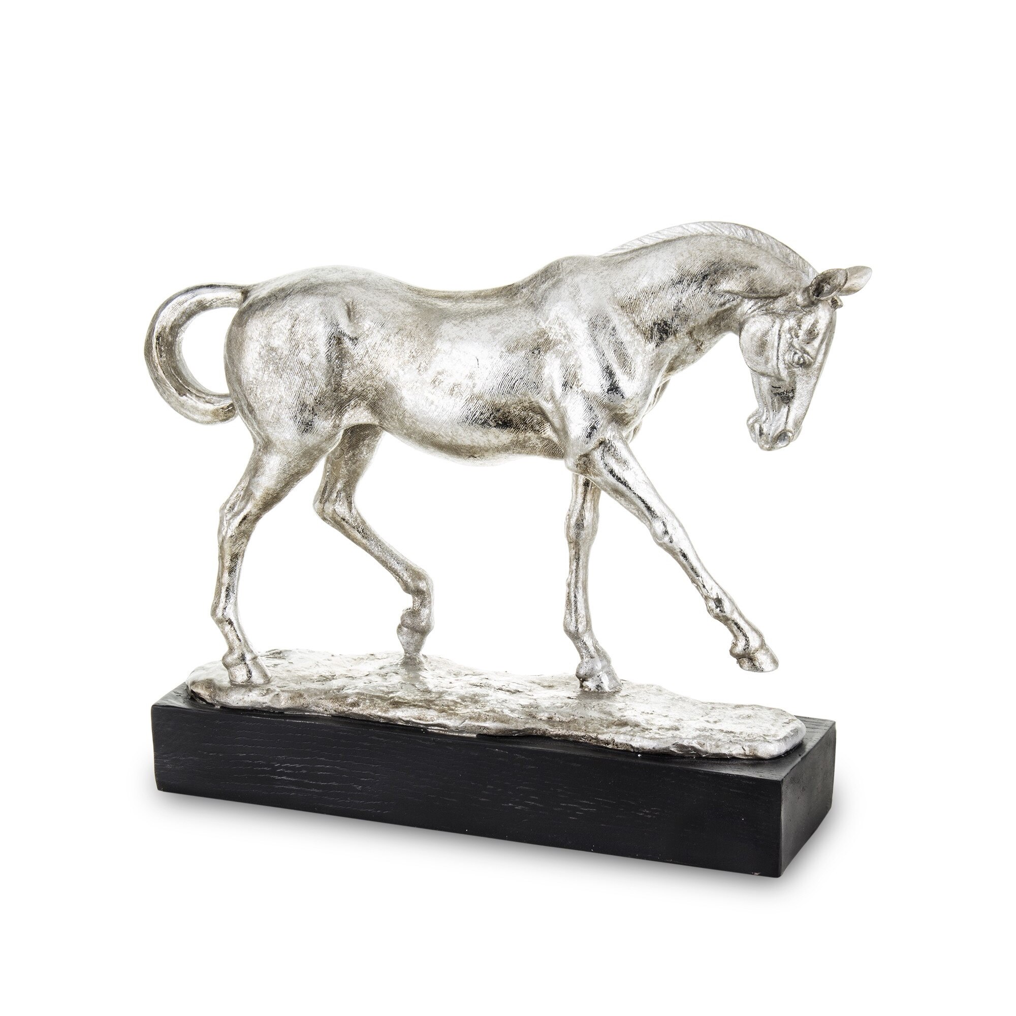 Decoratiune de masa cal, argintiu/negru, 33x38x11,5 cm