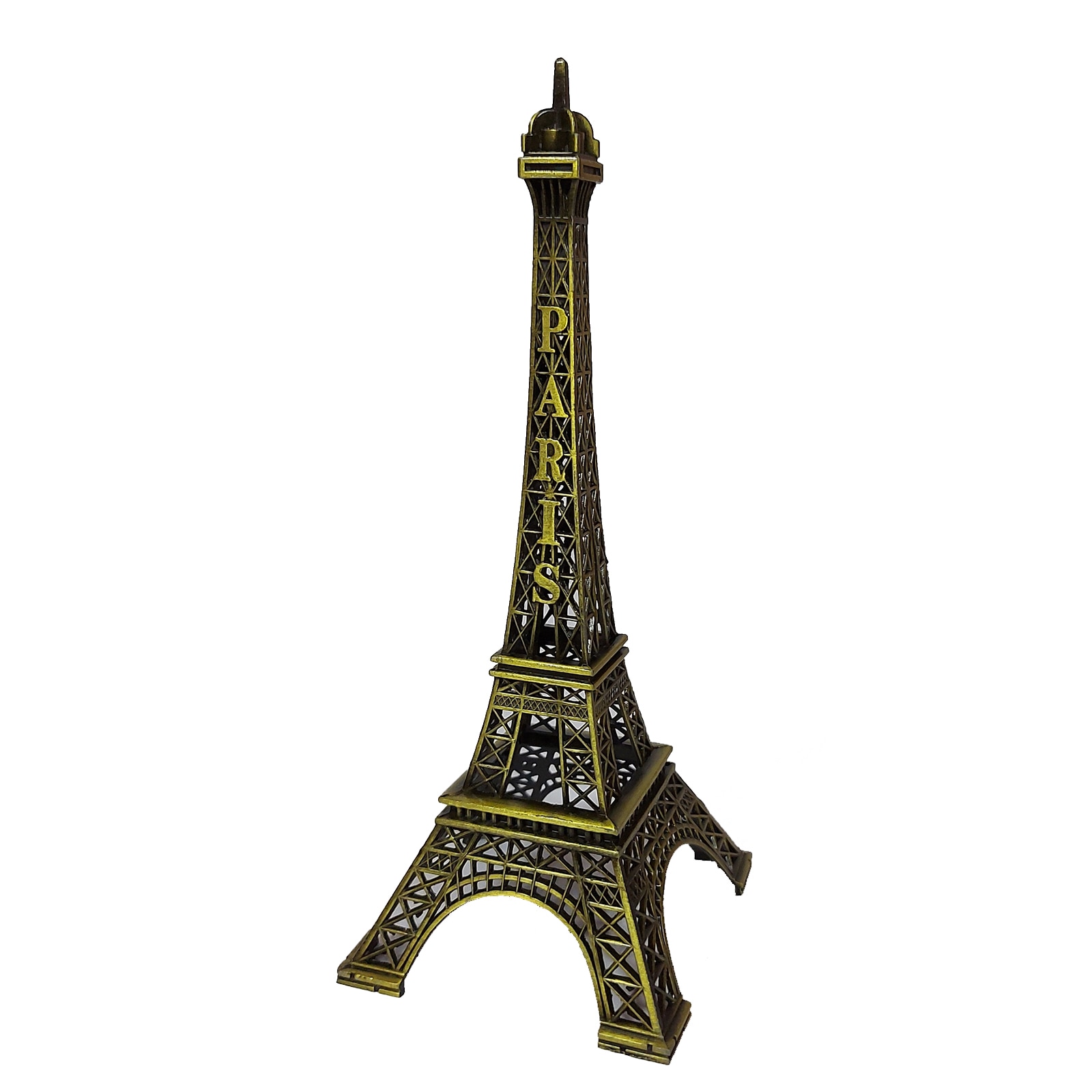 Decoratiune ArtDeco Turnul Eiffel din metal inoxidabil auriu brunat, dimensiuni 38 cm inaltime si 15 cm latime