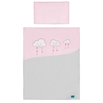 Set lenjerie de pat 5 piese pentru bebelusi Belisima Chmurki P01-670, Multicolor Set lenjerie de pat 5 piese pentru bebelusi Belisima Chmurki P01-670, Multicolor