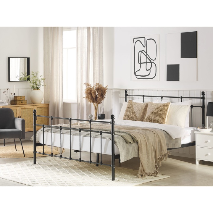 Fekete fém franciaágy 140 x 200 cm LYNX