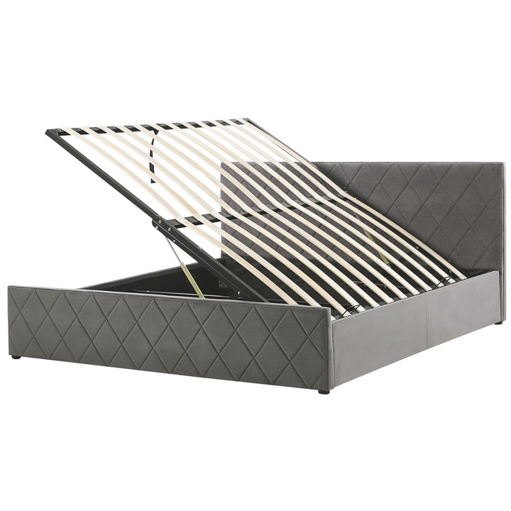 ROCHEFORT Szürke Bársony Franciaágy Ágyneműtartóval 180 x 200 cm