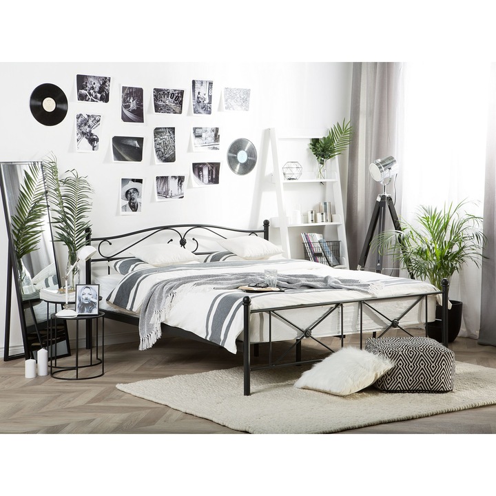 Fekete fém franciaágy 160 x 200 cm RODEZ