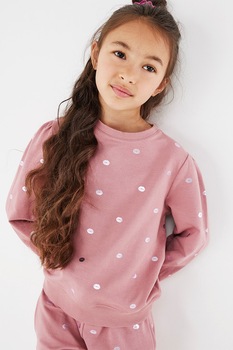 Mexx, Bluza sport din amestec de bumbac cu imprimeu grafic, Roz prafuit/Argintiu Mexx, Bluza sport din amestec de bumbac cu imprimeu grafic, Roz prafuit/Argintiu