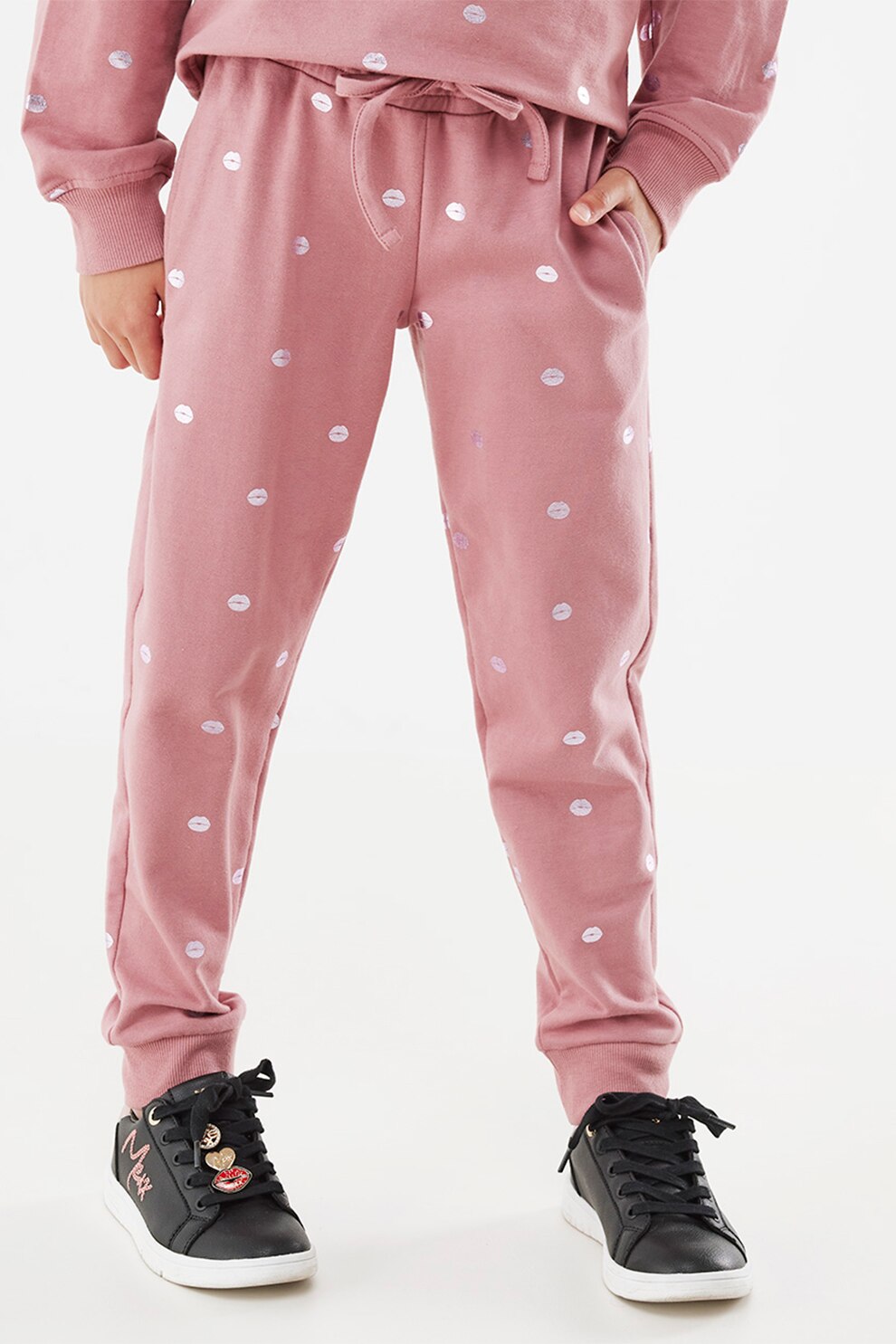 Mexx, Pantaloni din amestec de bumbac cu imprimeu grafic, Roz prafuit/Argintiu