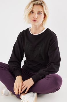 Mexx, Bluza sport cu decolteu la baza gatului si monograma brodata, Negru Mexx, Bluza sport cu decolteu la baza gatului si monograma brodata, Negru