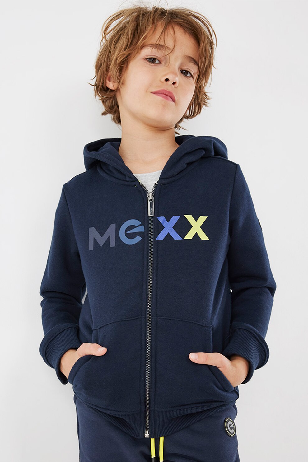 Mexx, Hanorac din amestec de bumbac cu logo, 98-104 CM, Albstru inchis/Albastru/Galben