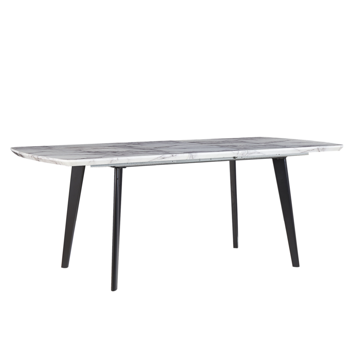 MOSBY Bővíthető Étkezőasztal Fehér Márvány Hatású Lappal Fekete Lábakkal 160/200 x 90 cm