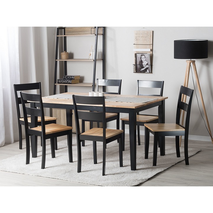 Klasszikus Étkezőasztal Fekete és Natúr Fa Színben 150 x 90 cm GEORGIA