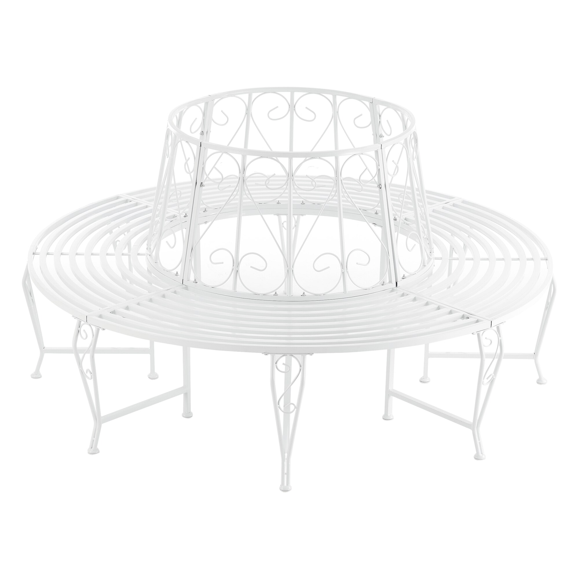 Banca rotunda pentru gardina Sorrent W, en.casa, 160 x 84 cm, otel, alb