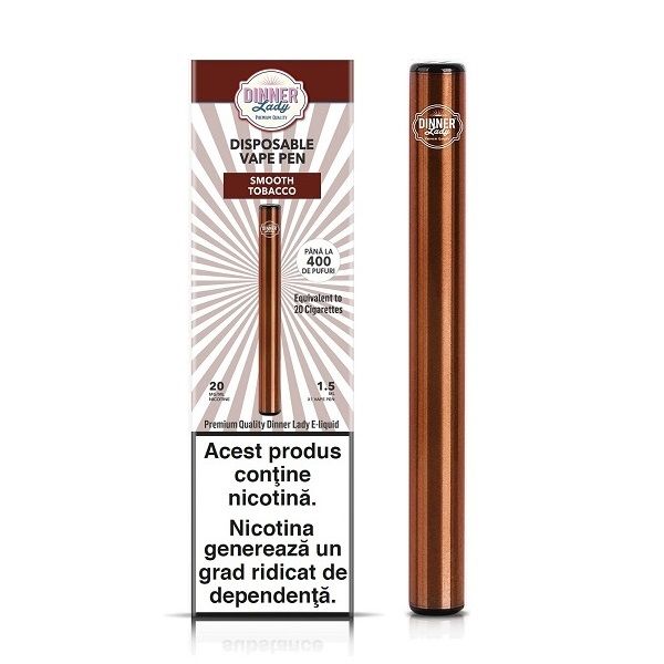 Kit Tigara Electronica Dinner Lady Vape Pen - Smooth Tobacco ,Dispozitiv de unica folosinta ,1,5ml ,20mg NicSalt ,autonomie ,400 pufuri