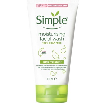 Crema de curatare faciala cu Bisabolol, Pro-Vitamina B5 si Vitamina E, Simple Moisturising Facial Wash, ten sensibil, 150 ml Crema de curatare faciala cu Bisabolol, Pro-Vitamina B5 si Vitamina E, Simple Moisturising Facial Wash, ten sensibil, 150 ml