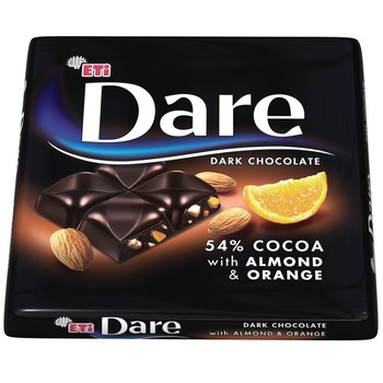 Ciocolata neagra cu migdale si portocale Dare, 70g Ciocolata neagra cu migdale si portocale Dare, 70g