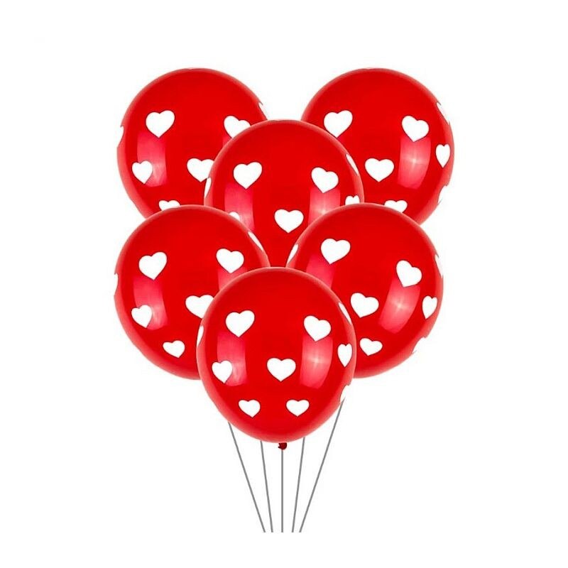 Set baloane latex, PROCART, imprimeu inimioare, 6 bucati, rosu-alb