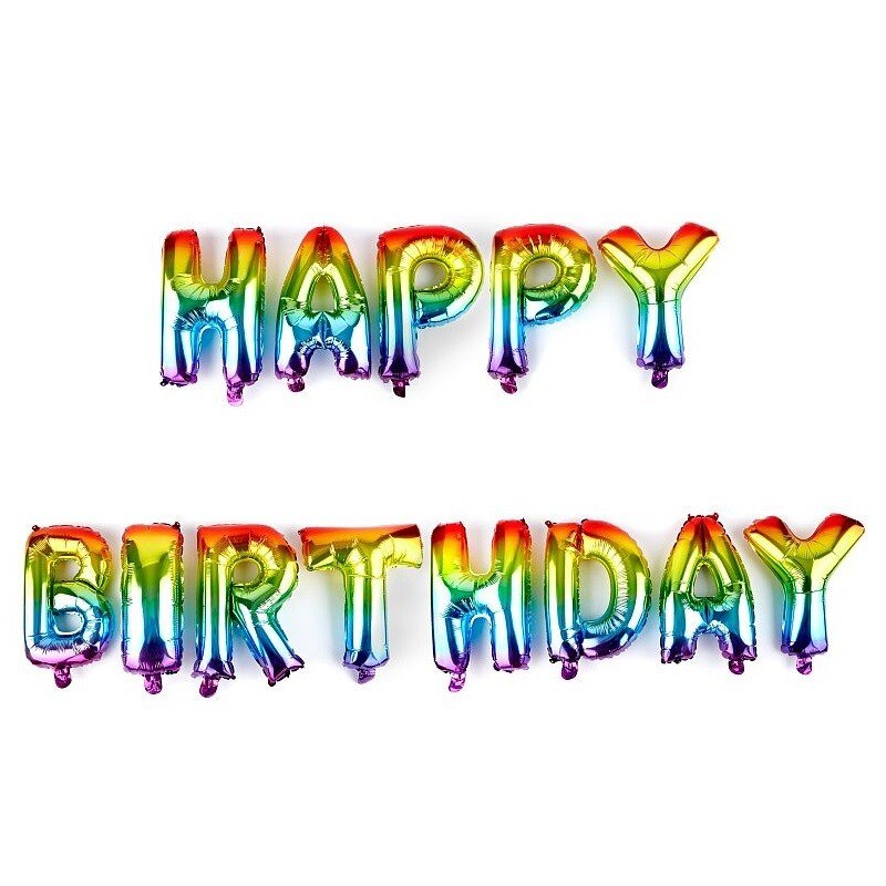 Set baloane folie Happy Birthday, PROCART, inaltime 40 cm, efect curcubeu metalizat