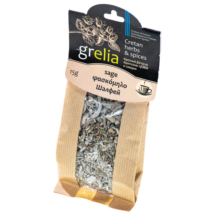 Ceai de salvie, Grelia, 100% natural, pentru balonare, crampe si arsuri gastrice, 15 g