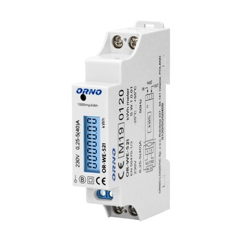 Contor monofazic ORNO OR-WE-521, 40A, certificare MID, 230V, clasa de masurare B, frecventa de impuls 1000 imp/kWh, IP51, alb Contor monofazic ORNO OR-WE-521, 40A, certificare MID, 230V, clasa de masurare B, frecventa de impuls 1000 imp/kWh, IP51, alb