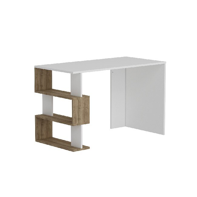 Birou cu rafturi Homemania, Patara, 120 x 60 x 75 cm, Lemn, Alb/Maro