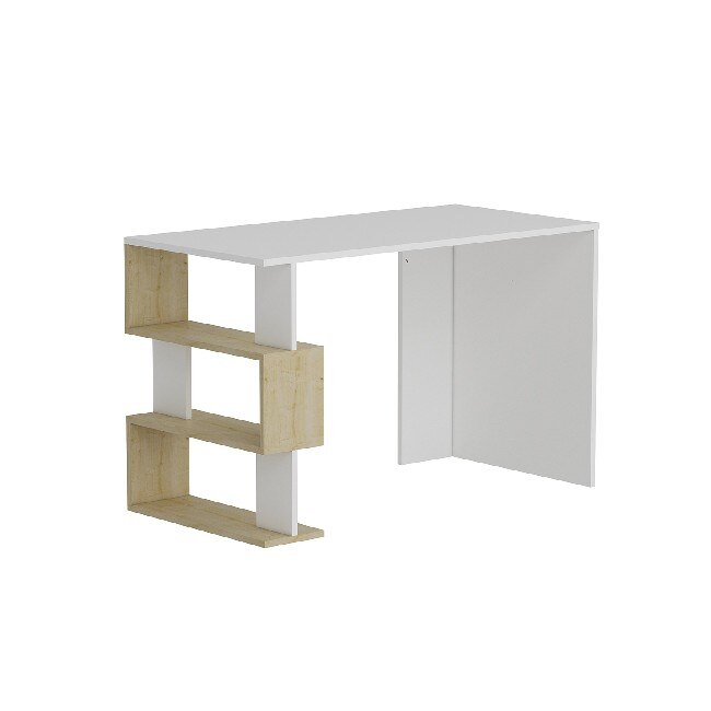 Birou cu rafturi Homemania, Patara, 120 x 60 x 75 cm, Lemn, Alb/Stejar