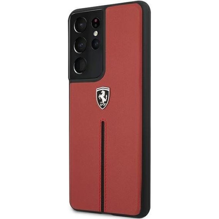 Калъф за телефон Ferrari Off Track Leather Nylon Stripe за Samsung Galaxy S21 Ultra, червен