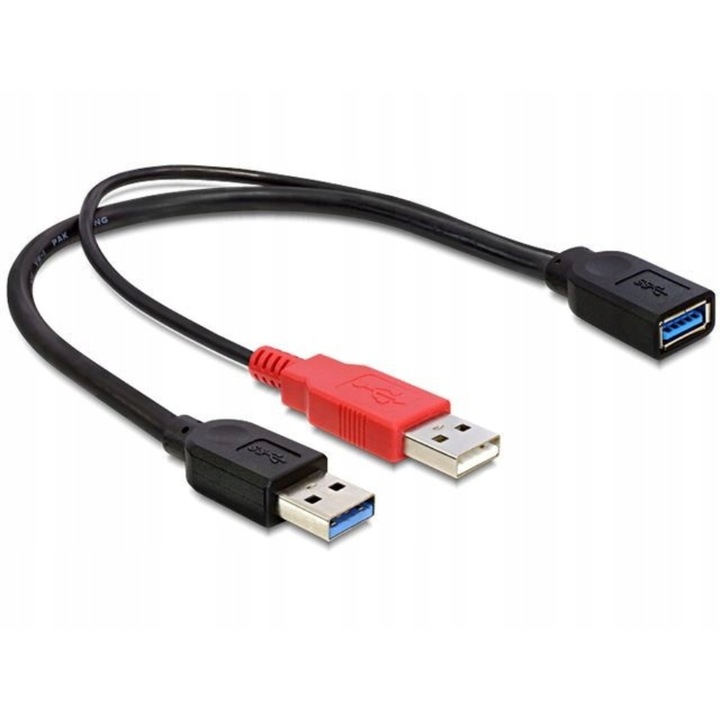 Cablu adaptor dublu tip Y Delock, 2xUSB AM-USB 3.0, AF, 30 cm