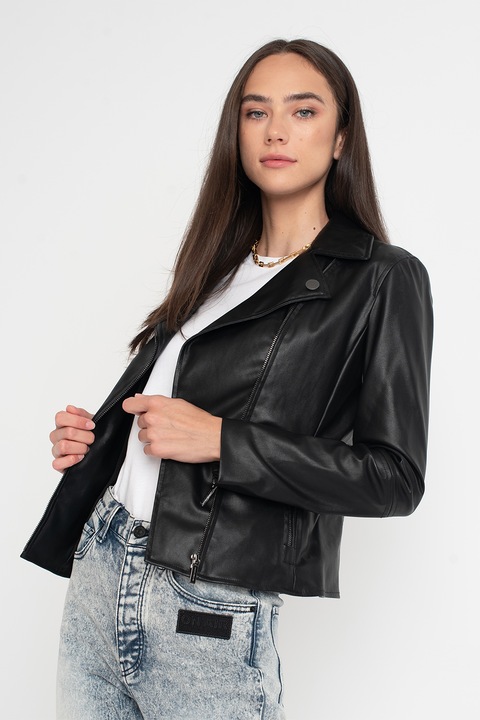 ARMANI EXCHANGE, Jacheta de piele ecologica cu revere decupate, Negru